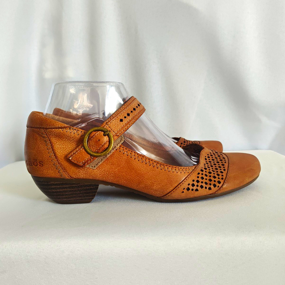 Taos Boho Lagenlook  Women’s Brown Leather Mary Jane Flats Buckle Strap US 8